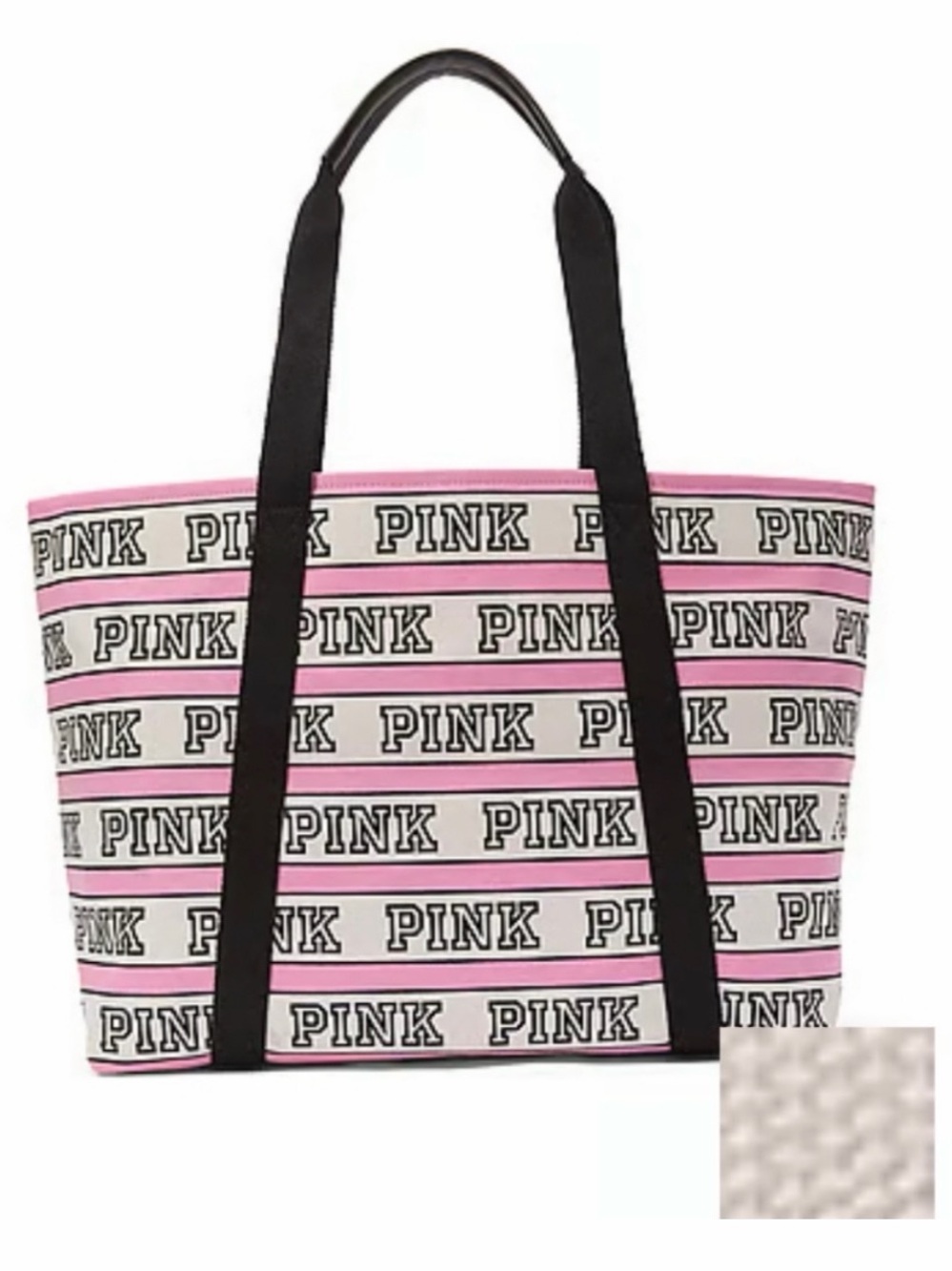 PINK Victoria's Secret Logo Print Pink & Black Zipper Tote Bag, NWT